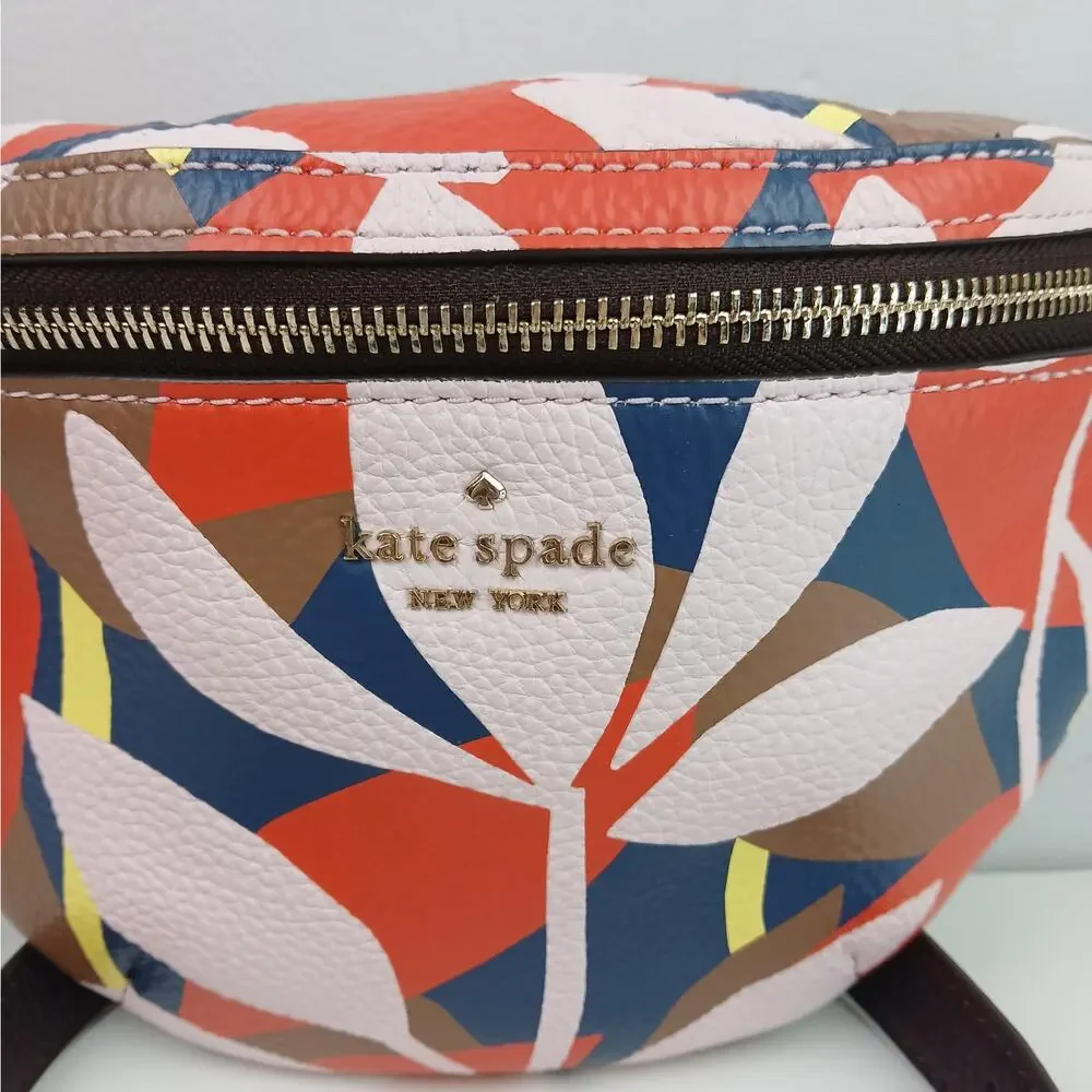 Kate Spade New York Jackson Belt Bag Tropical Toss Floral Print Pebbled Leather
